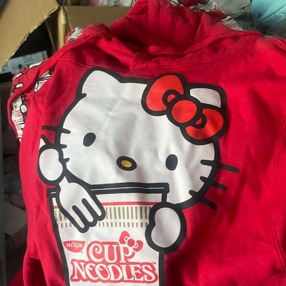 Hello Kitty Tops - Hello Kitty Red Cup Noodles Cropped Hoodie
